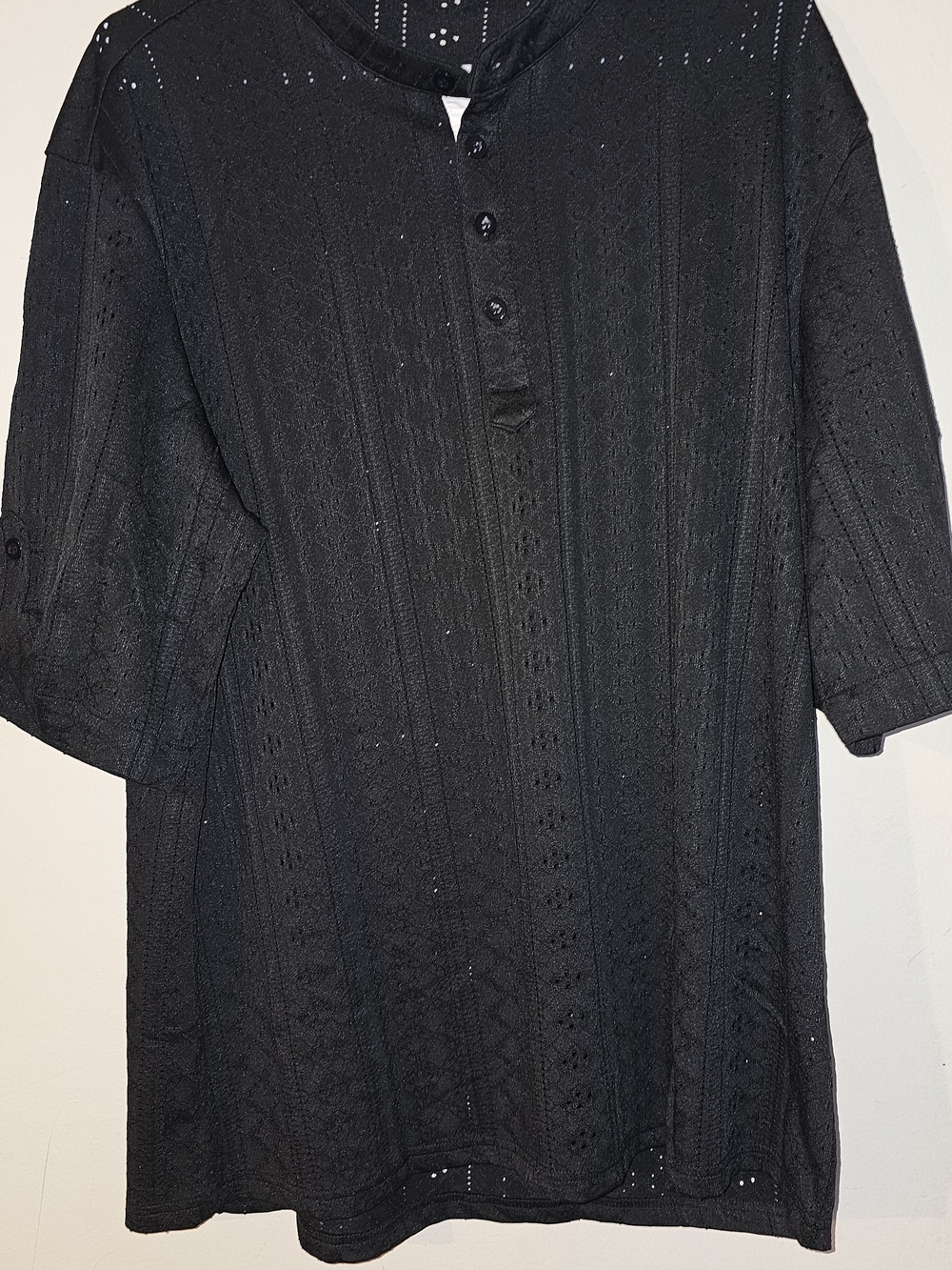 Women's Black Short-Sleeve Knit Henley Top - Classic Button Placket